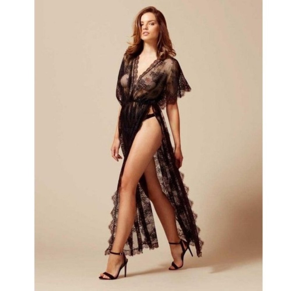 Agent Provocateur Black Lace Fiona Kaftan & Matching Thong